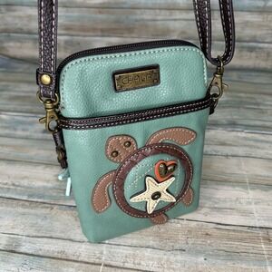 Chala Turtle Crossbody Cell Phone Wallet Purse Teal Sea Life Theme Adjustable